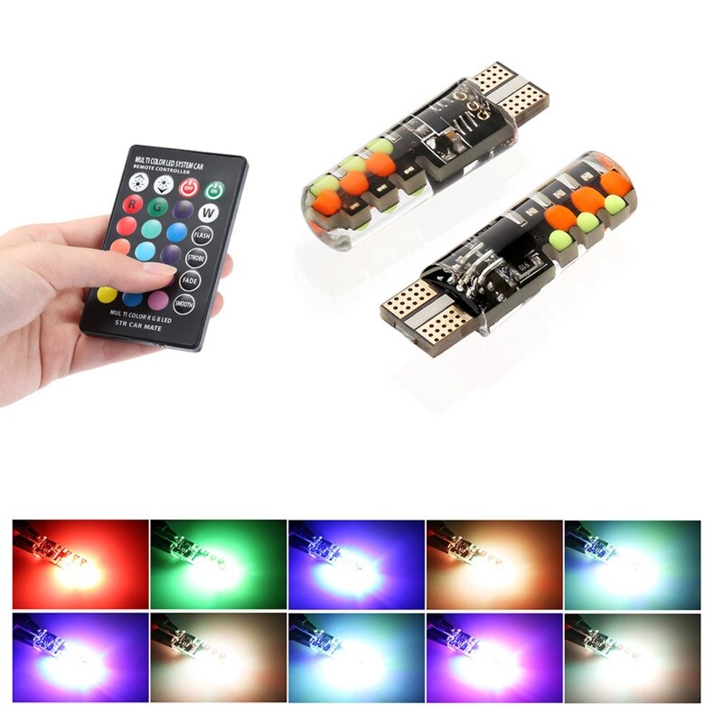 Лампа светодиодная RGB T10 в габариты c пультом, 2 штуки