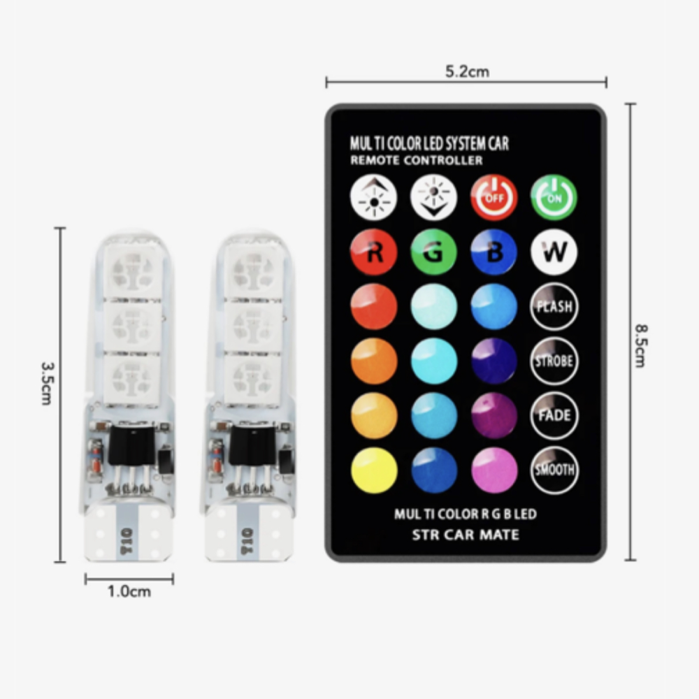 Лампа светодиодная RGB T10 в габариты c пультом, 2 штуки