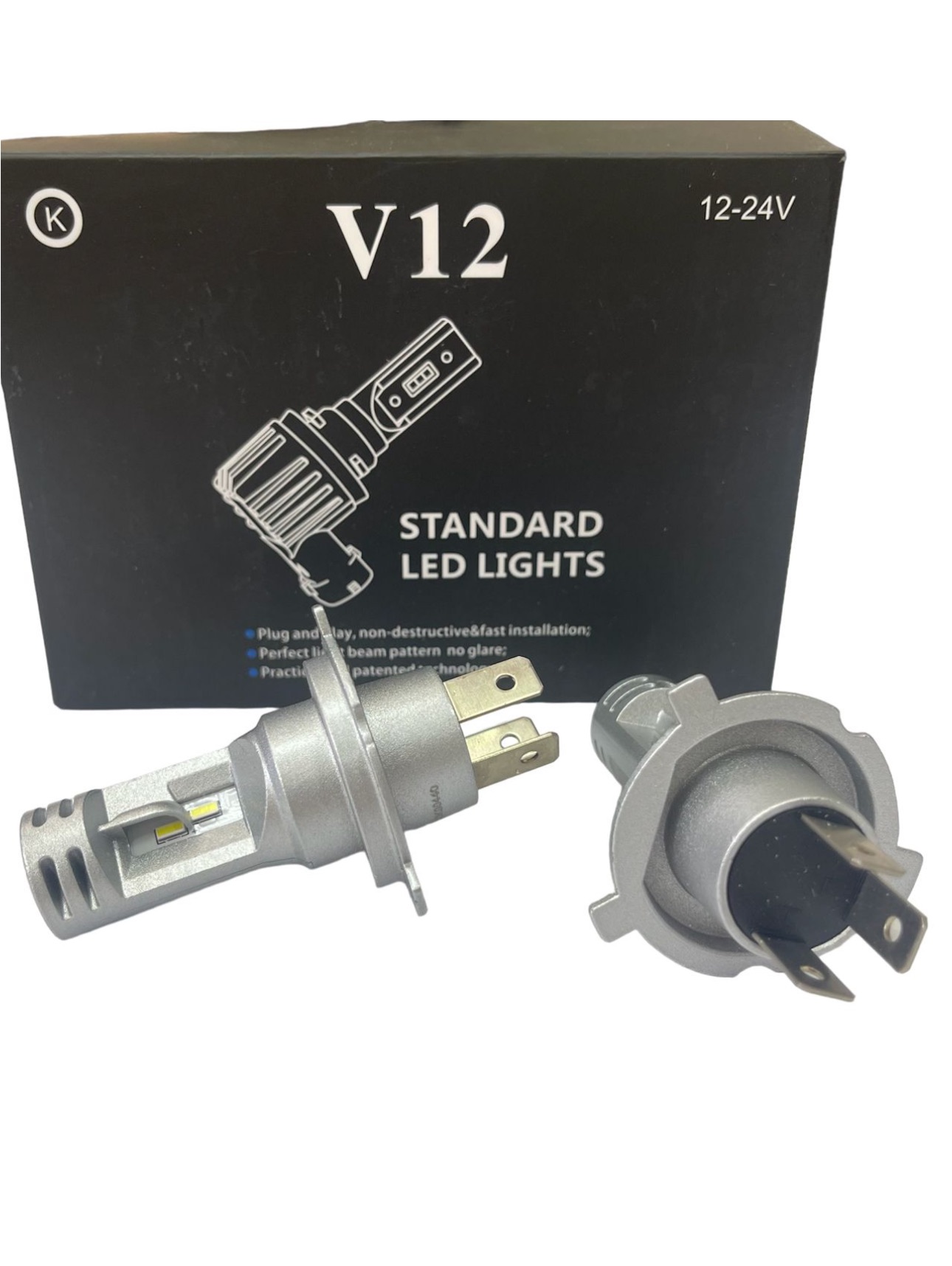 Лампа светодиодная V12 цоколь H4, 2 штуки